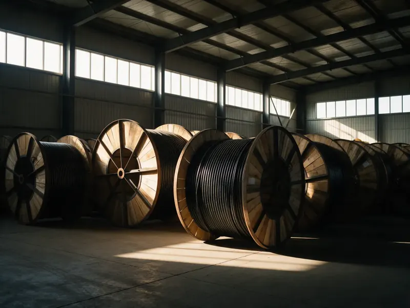 Cable drums in a supplier's warehouse